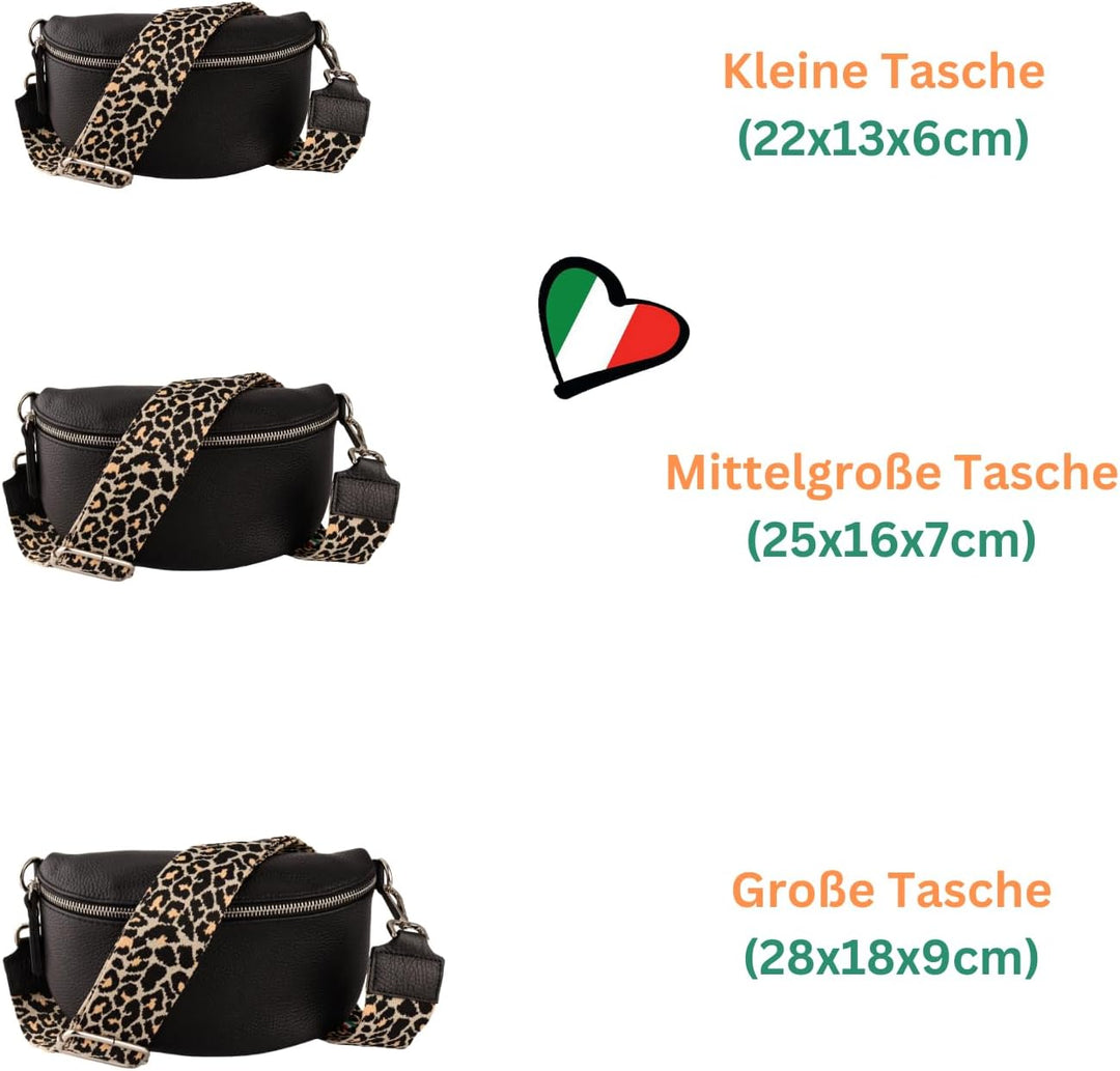 MIRROSI® Bauchtasche Damen, Echtleder, Made in Italy, Umhängetasche, Brusttasche, Crossbody Bag (1 T