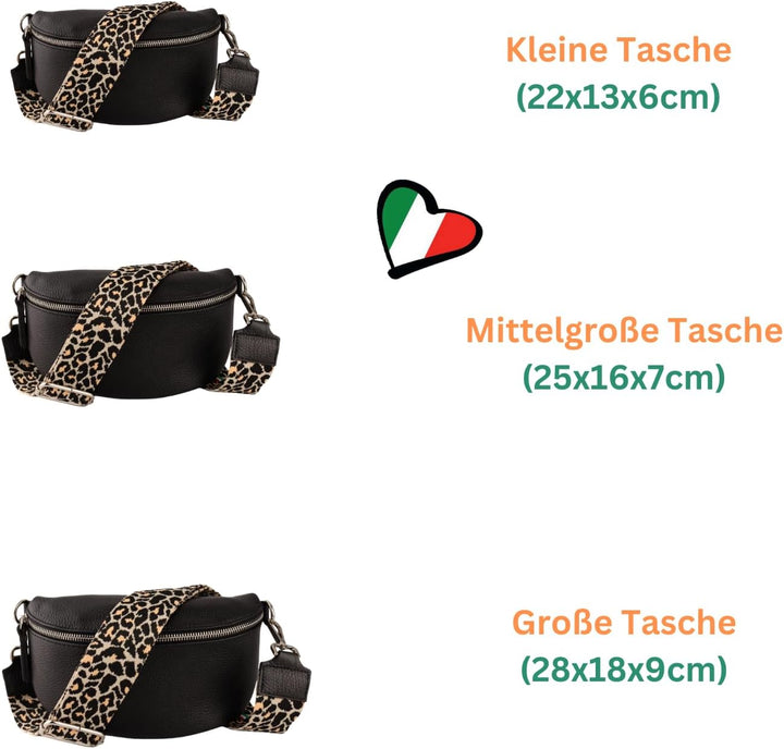 MIRROSI® Bauchtasche Damen, Echtleder, Made in Italy, Umhängetasche, Brusttasche, Crossbody Bag (1 T