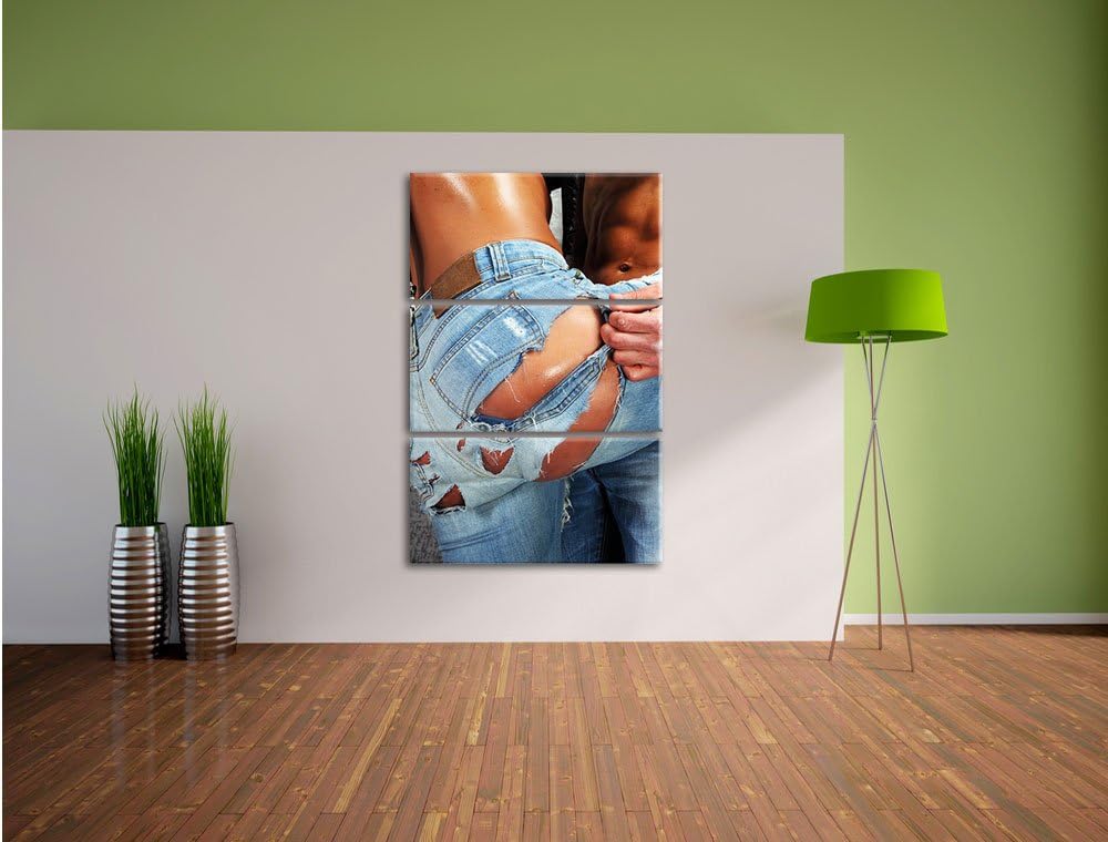 Pixxprint Sexy Pärchen Jeans als Leinwandbild - Grösse: 3-Teilig (120x80cm) - Wandbild - Kunstdruck