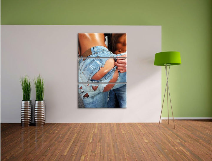 Pixxprint Sexy Pärchen Jeans als Leinwandbild - Grösse: 3-Teilig (120x80cm) - Wandbild - Kunstdruck