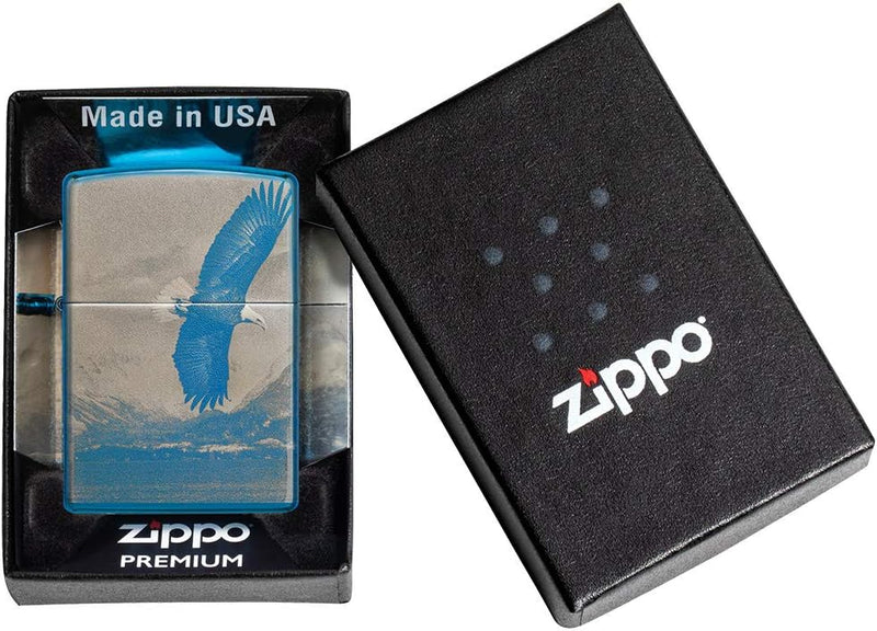 ZIPPO – Sturmfeuerzeug, Flying Eagle, 360° Photo Image, High Polish Blue, nachfüllbar, in hochwertig