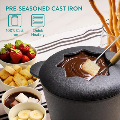 Navaris Gusseisernes Fondueset - Käsefondue Set für 6 Personen - Fondue Set für Käse Fleisch oder Sc