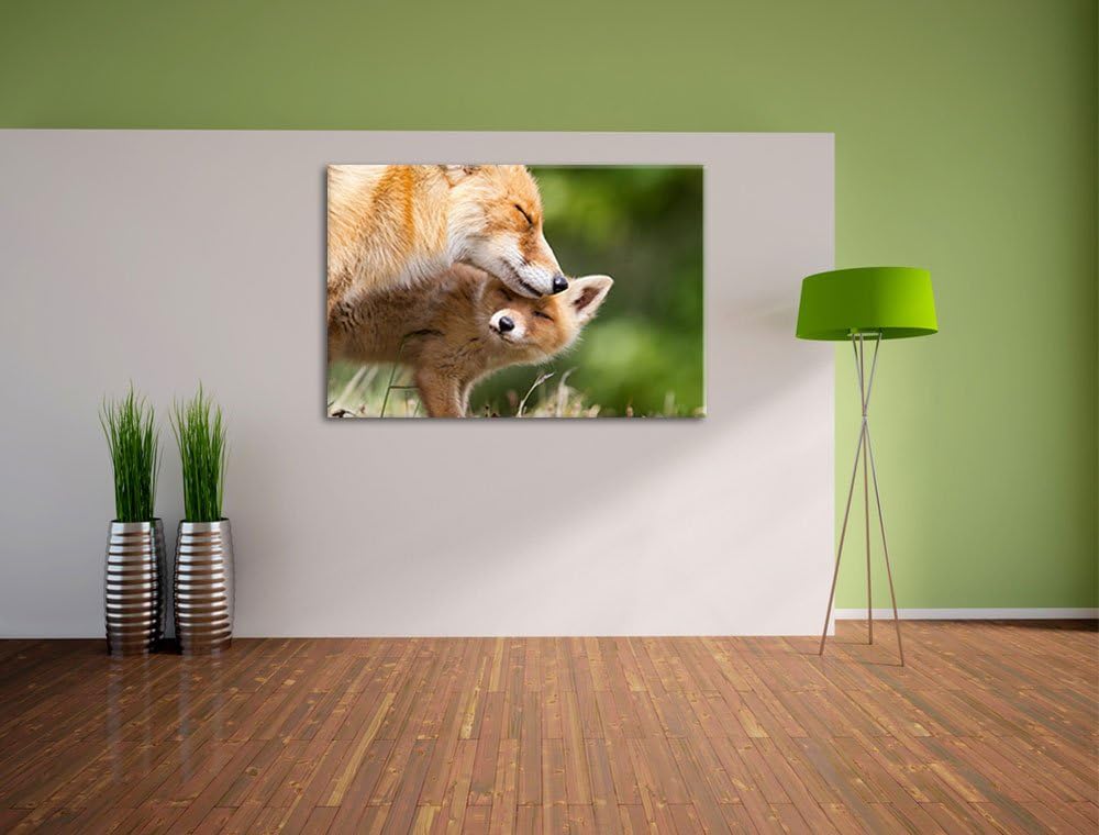 Kuschelnde Füchse Format: 100x70 auf Leinwand, XXL riesige Bilder fertig gerahmt mit Keilrahmen, Kun