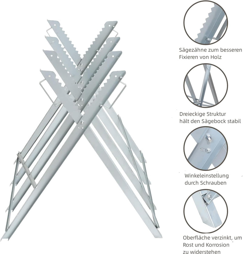 Randaco Sägebock für Kettensägen Klappbar, 81 x 80 x 80 cm Sägeböcke bis 150 kg, Kettensägebock,Meta