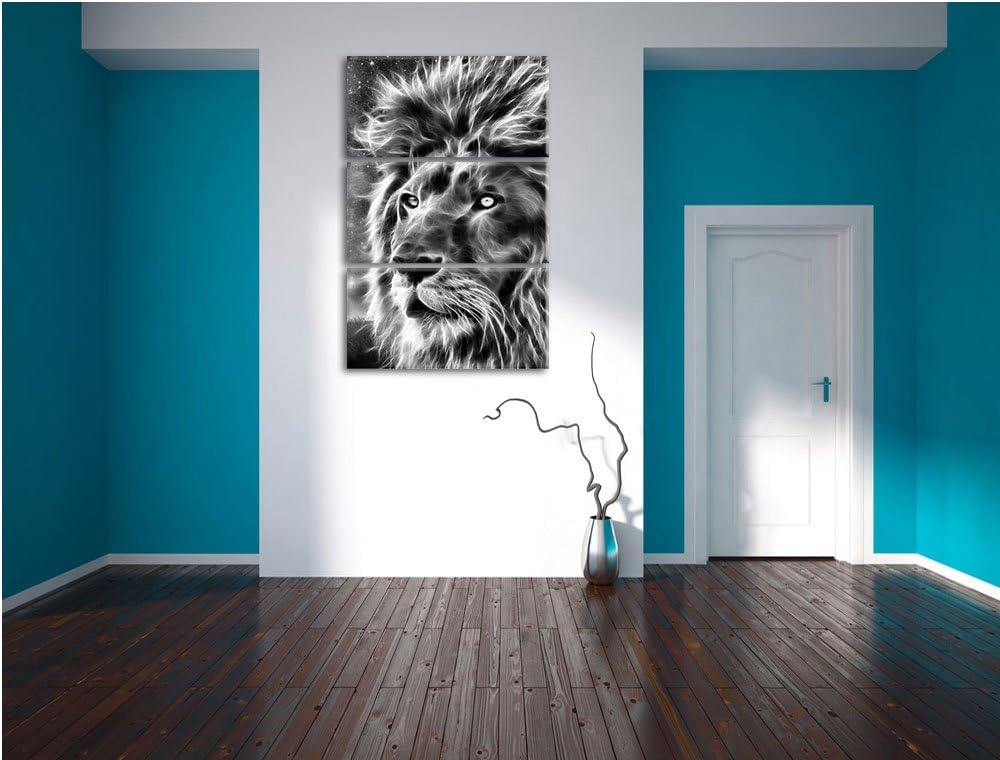 Pixxprint Monocrome, Löwe Abstrakt Art 3-Teiler Leinwandbild 120x80 Bild auf Leinwand