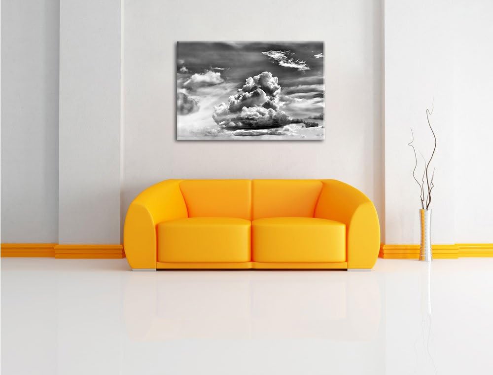 Pixxprint Monocrome, Wolkiger Himmel bedeckt Sonne, Format: 100x70 auf Leinwand, 100x70