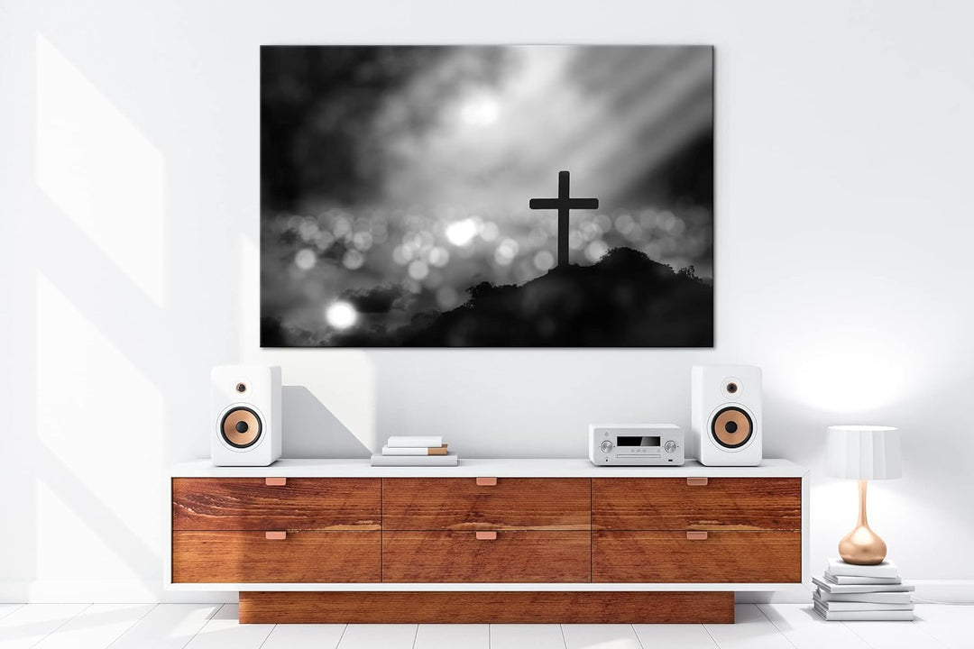 deyoli Christliches Kreuz Effekt: Schwarz&Weiss Format: 80x60 als Leinwandbild, Motiv fertig gerahmt