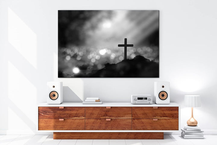 deyoli Christliches Kreuz Effekt: Schwarz&Weiss Format: 80x60 als Leinwandbild, Motiv fertig gerahmt