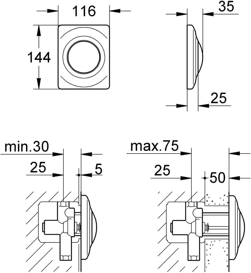 GROHE Surf - Abdeckplatte (116 x 144 mm, mit Druckknopfbetätigung, langlebig), alpinweiss, 37018SH0