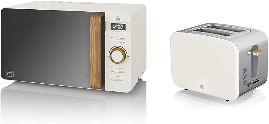 Swan Nordic Digitale Mikrowelle 20 l, 6 Betriebsstufen, 800 W Leistung, 30 Minuten Timer, Weiss matt