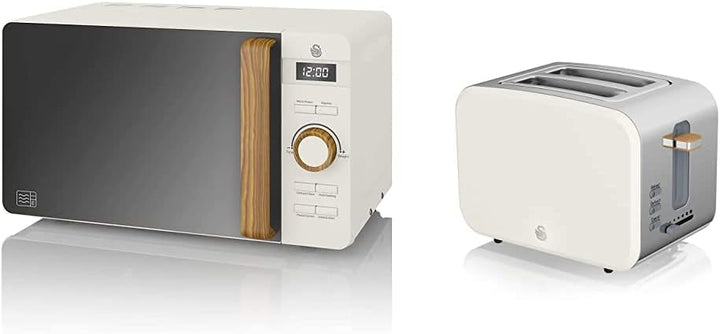 Swan Nordic Digitale Mikrowelle 20 l, 6 Betriebsstufen, 800 W Leistung, 30 Minuten Timer, Weiss matt