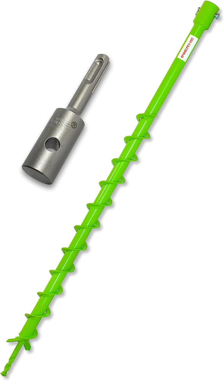 WERHE® Profi Bohrer VollStahl, Erdbohrer für bohrmaschine 40 mm extrem robust mit SDS Plus Adapter -