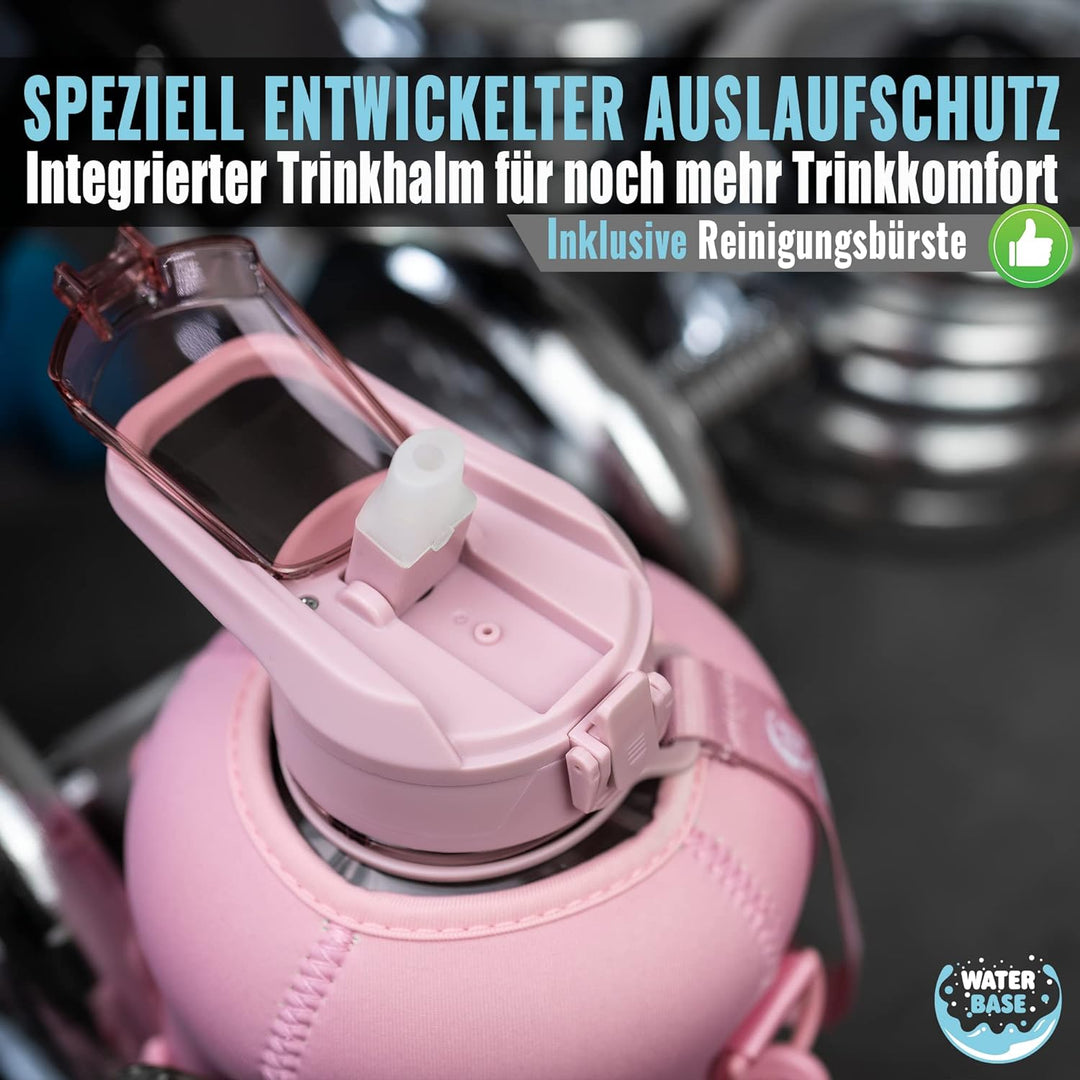 Water Base Trinkflasche Sport 2,2 l Fitness Wasserflasche aus BPA-freiem Tritan mit Seitentasche Mus