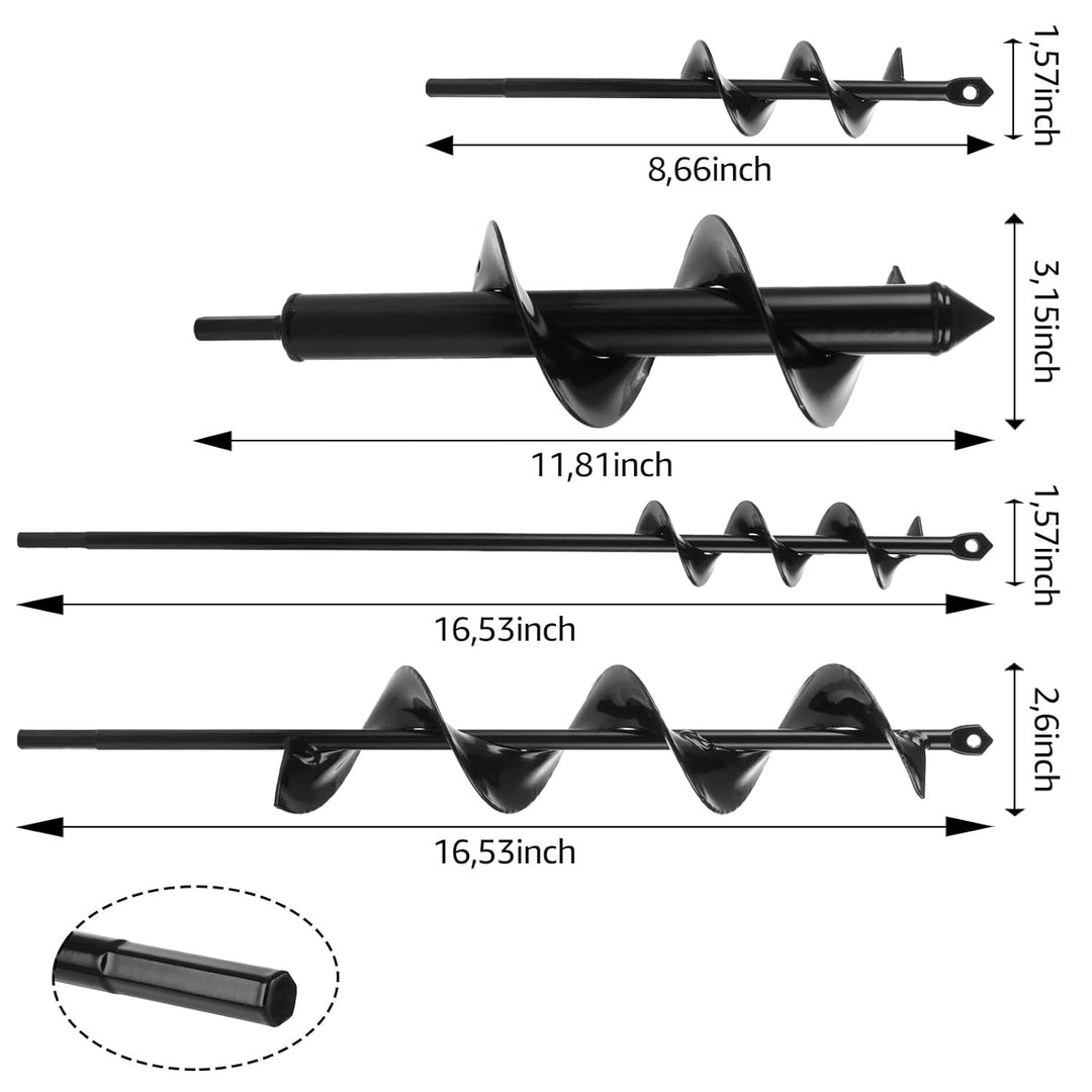 FWEEK 4 Stück Gartenbohrer Erdbohrer für Bohrmaschine, Schwarzer Schnecken Spiralbohrer, Pflanzbohre