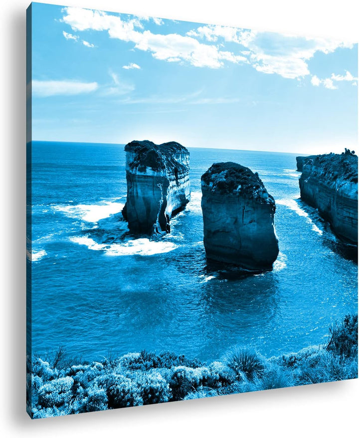 deyoli Felsenküste in Australien Format: 70x70 Effekt: Monocrome Blau als Leinwandbild, Motiv fertig