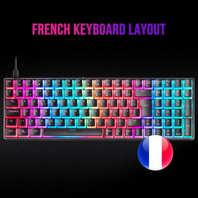 Mars Gaming MKULTRA, Mechanische Tastatur Schwarz RGB, Kompakt 96%, Schalter Outemu SQ Blau, Französ