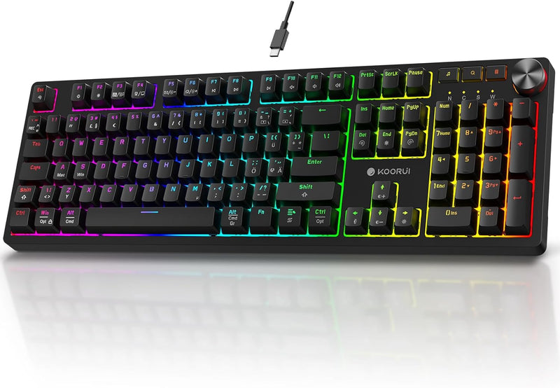 KOORUI Gaming Tastatur, Mechanisch Tastatur Deutsches Layout QWERTZ 104 Tasten 26 RGB Hinterleuchtet