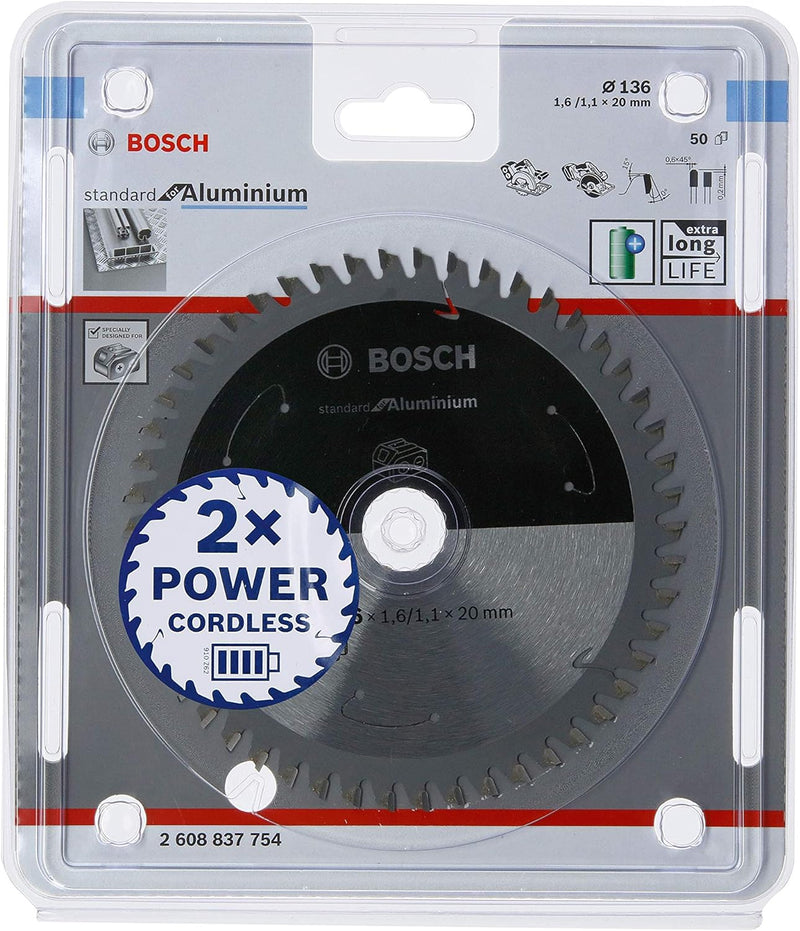 Bosch Accessories 1x Kreissägeblatt Standard for Aluminium (Aluminium, Sägeblatt Ø 136 x 20 x 1,6 mm