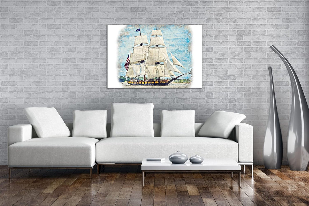 deyoli altes Flaggschiff Format: 80x60 als Leinwandbild, Motiv fertig gerahmt auf Echtholzrahmen, Ho