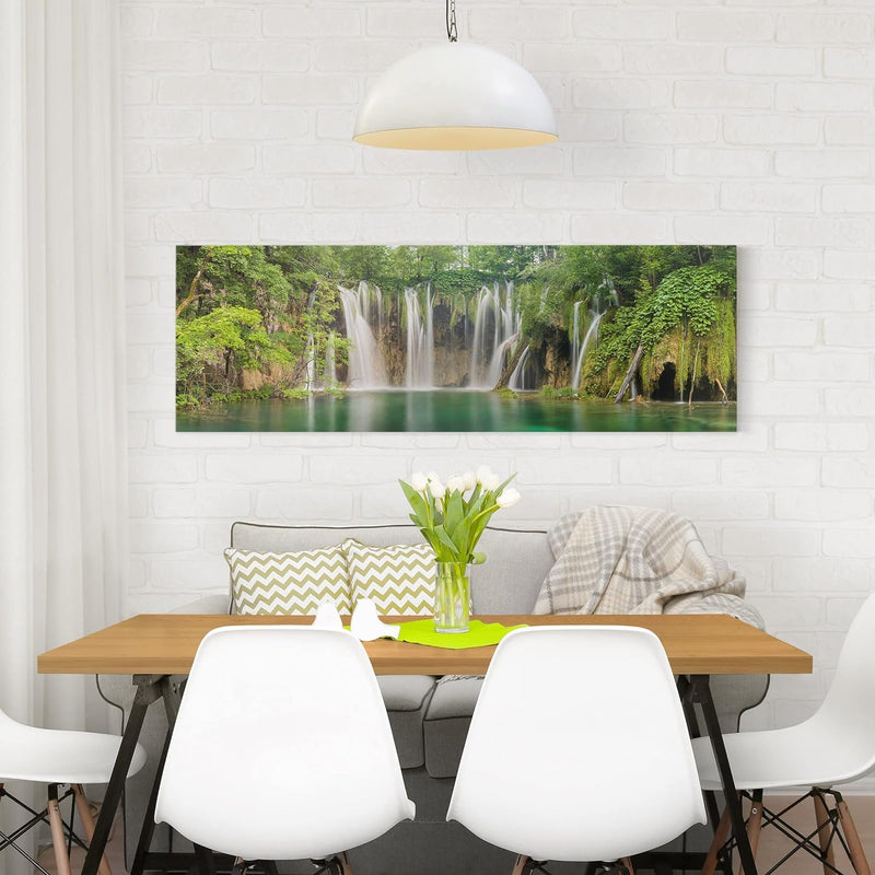 Bilderwelten Leinwandbild - Wasserfall Plitvicer Seen - Panorama Quer, 30cm x 90cm, 30cm x 90cm