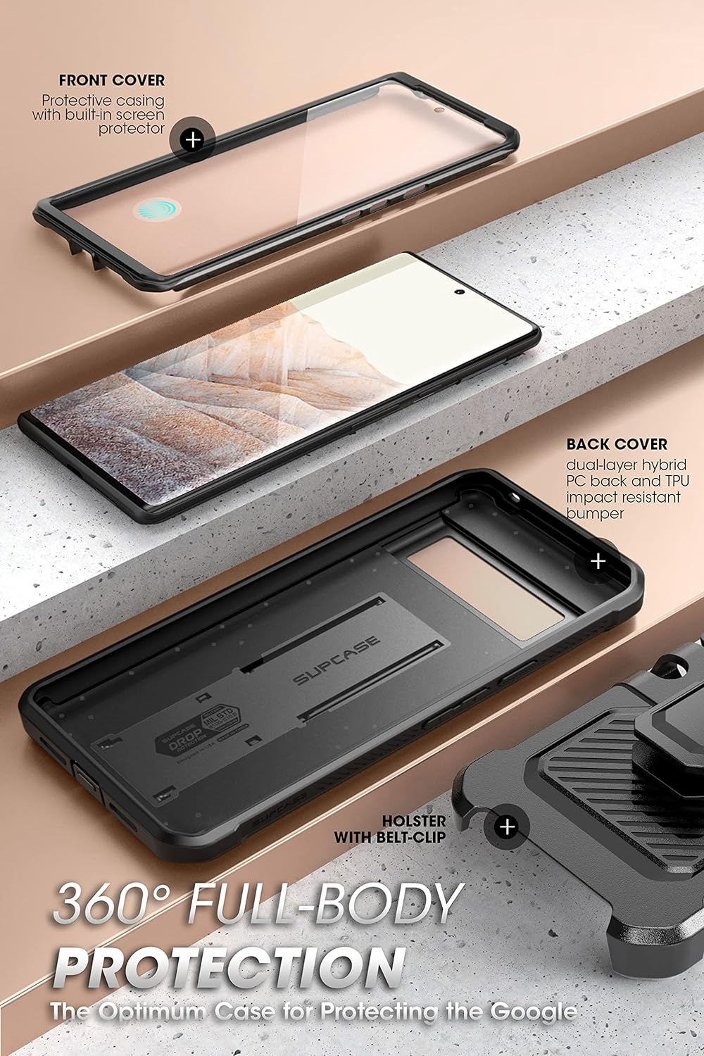 SUPCASE Outdoor Hülle für Google Pixel 7A, 360 Grad Handyhülle Bumper Case Robust Schutzhülle Cover