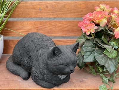 stoneandstyle Steinfigur Katze Träumerle schwarz ca. 36 cm frostfest Steinguss