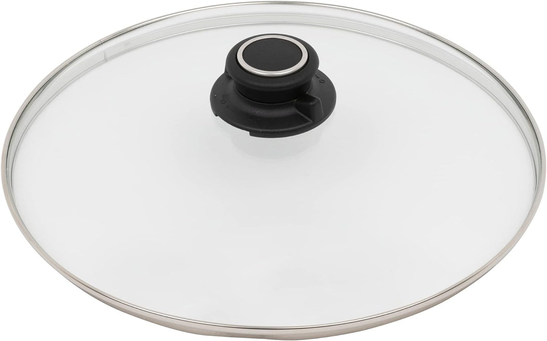 MaxxGoods Sicherheitsglasdeckel mit Edelstahlring und Deckelknopf (Ø 16cm), Ø 16cm