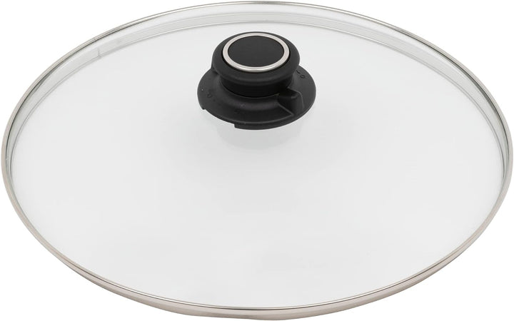 MaxxGoods Sicherheitsglasdeckel mit Edelstahlring und Deckelknopf (Ø 16cm), Ø 16cm