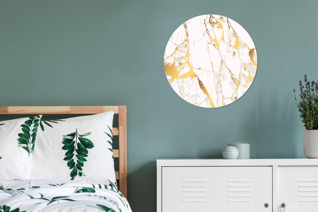 Wandbild Rund Wanddeko Deko Wohnzimmer Bilder 60x60 cm Marmor - Gold - Weiss - Chic 60.00 x 60.00 cm