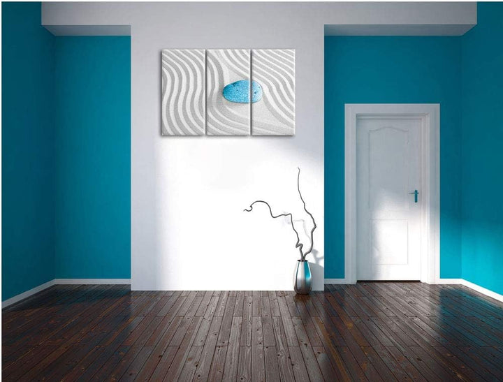 Ein Stein im Sand mit Wellenmuster schwarz/weiss 3-Teiler Leinwandbild 120x80 Bild auf Leinwand, XXL