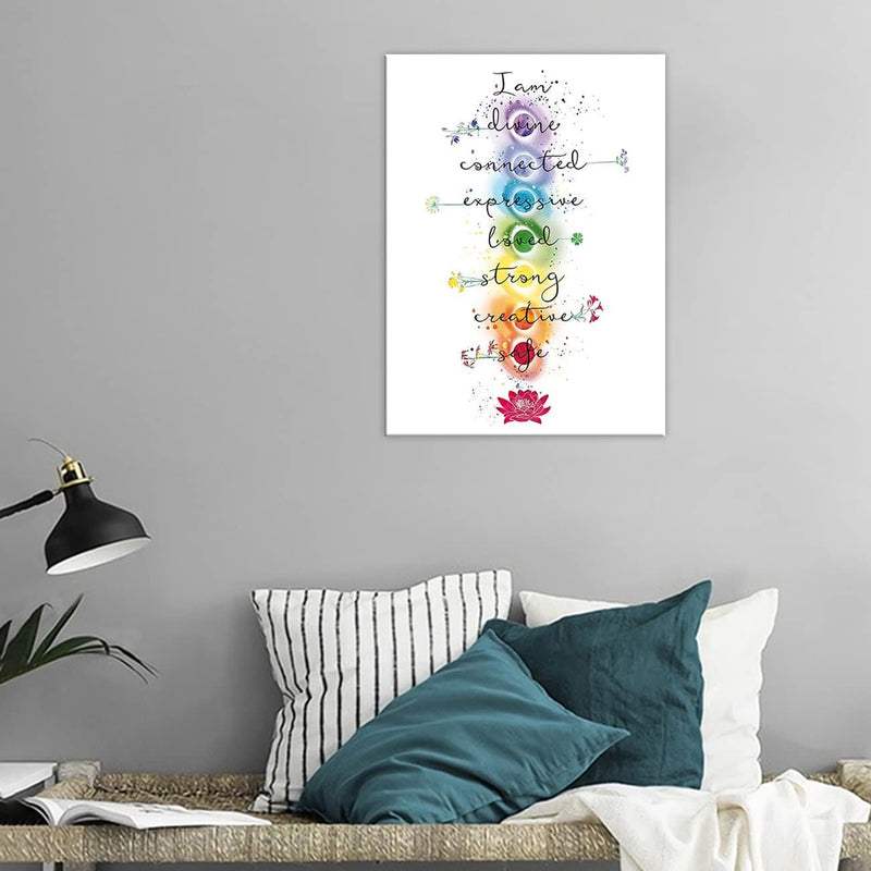 ZHONGYUTONG 7 Chakra Zitate auf Leinwand Kunstdruck Yoga Zen Wandposter Lotus Blume Gemälde Spiritue