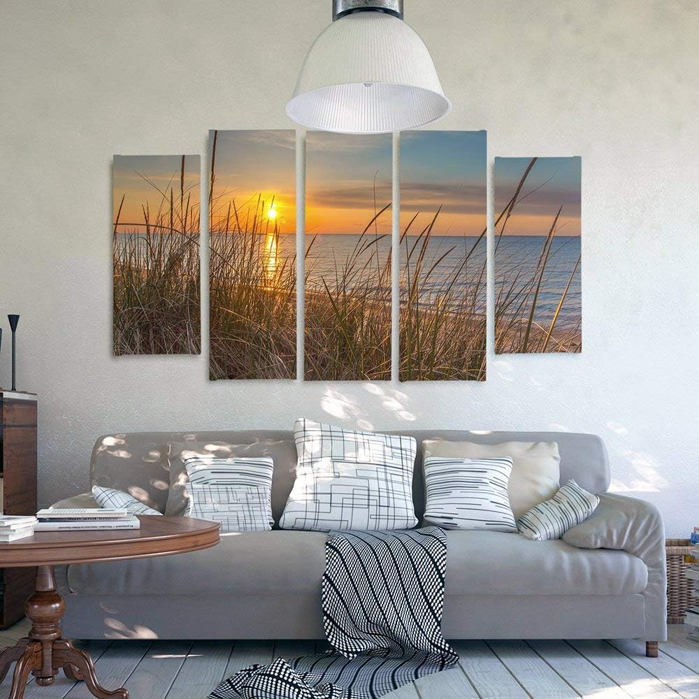 Feeby Frames, Leinwandbild Bilder Wand Bild - 5 Teile - Wandbilder Kunstdruck (Sonnenuntergang, GELB