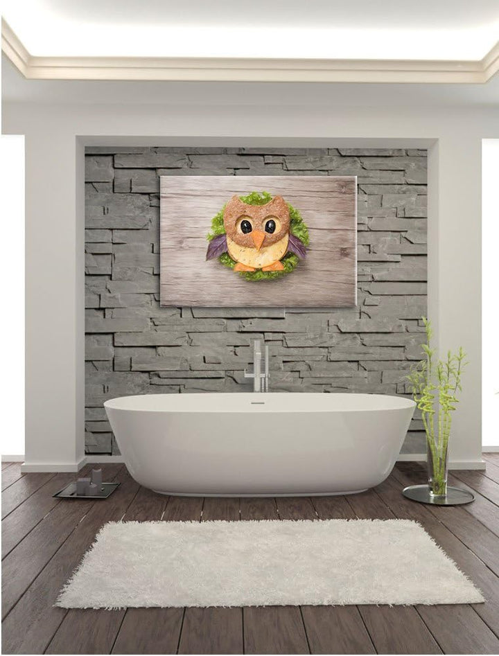 Pixxprint das lustige Eulen Sandwich Kunst Buntstift Effekt, Format: 100x70 auf Leinwand, 100x70