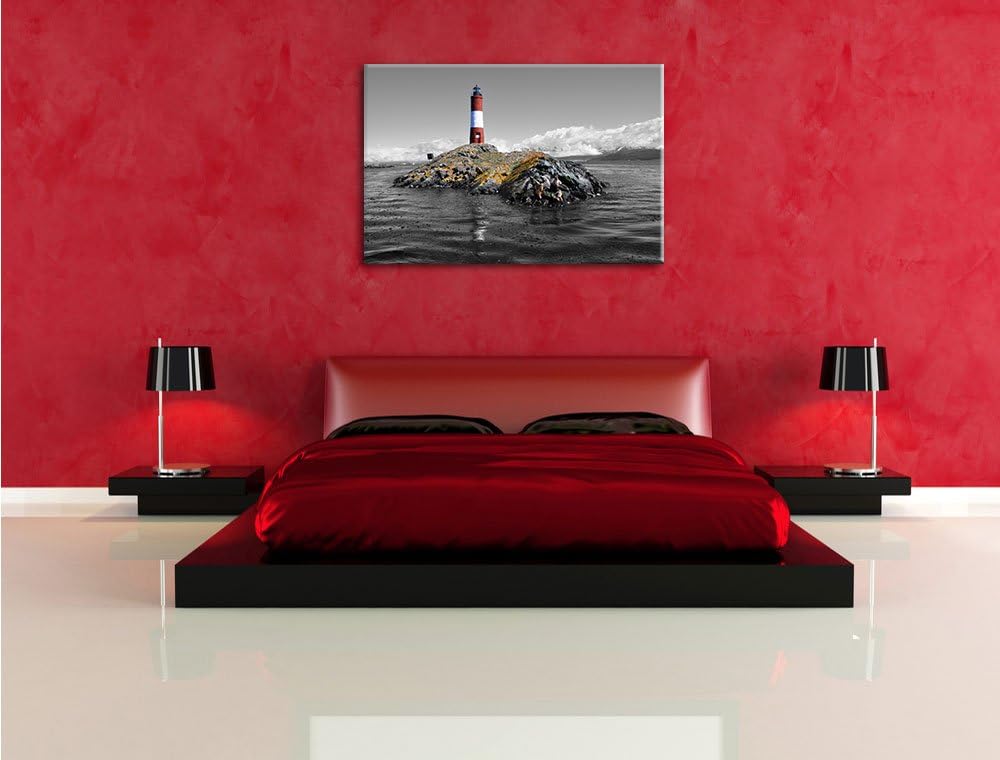 Pixxprint Leuchtturm mit Robben als Leinwandbild/Grösse: 100x70 cm/Wandbild/Kunstdruck/fertig bespan