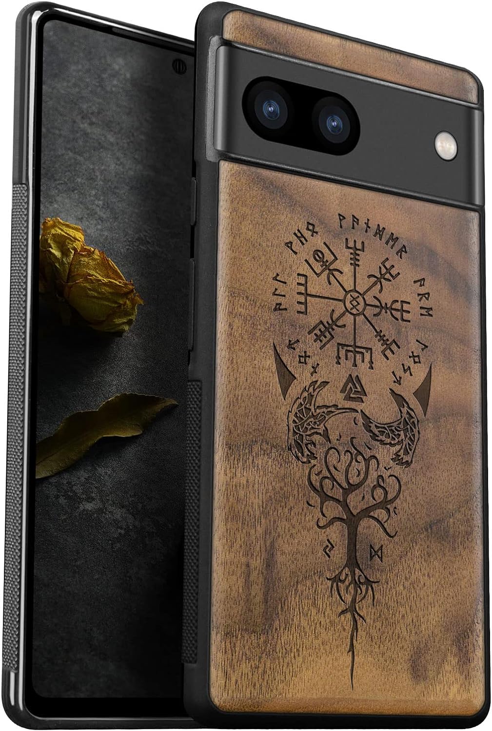 Carveit Holz Handyhülle für Google Pixel 7a Cover [Einzigartiges Design Case] Stossstange hülle Komp