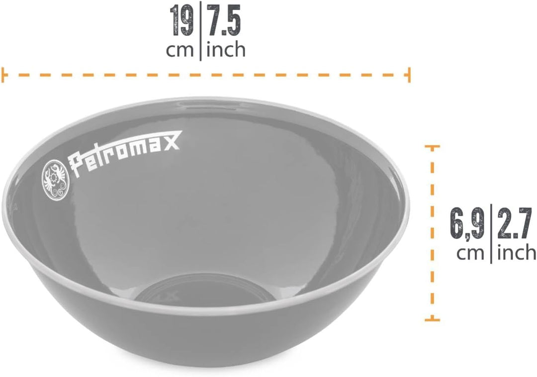 Petromax Emaille Schalen schwarz 2 Stück (1 Liter) | hochwertiger Edelstahlrand | hygienisch | leich