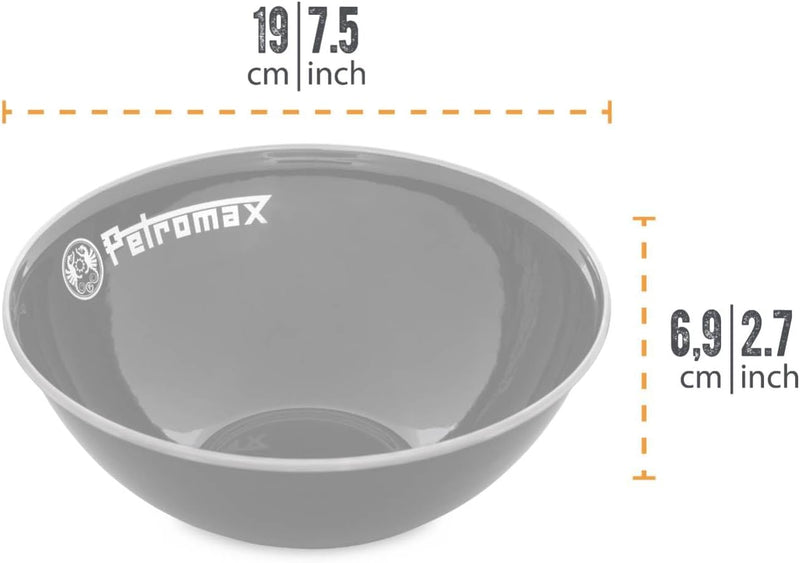 Petromax Emaille Schalen schwarz 2 Stück (1 Liter) | hochwertiger Edelstahlrand | hygienisch | leich