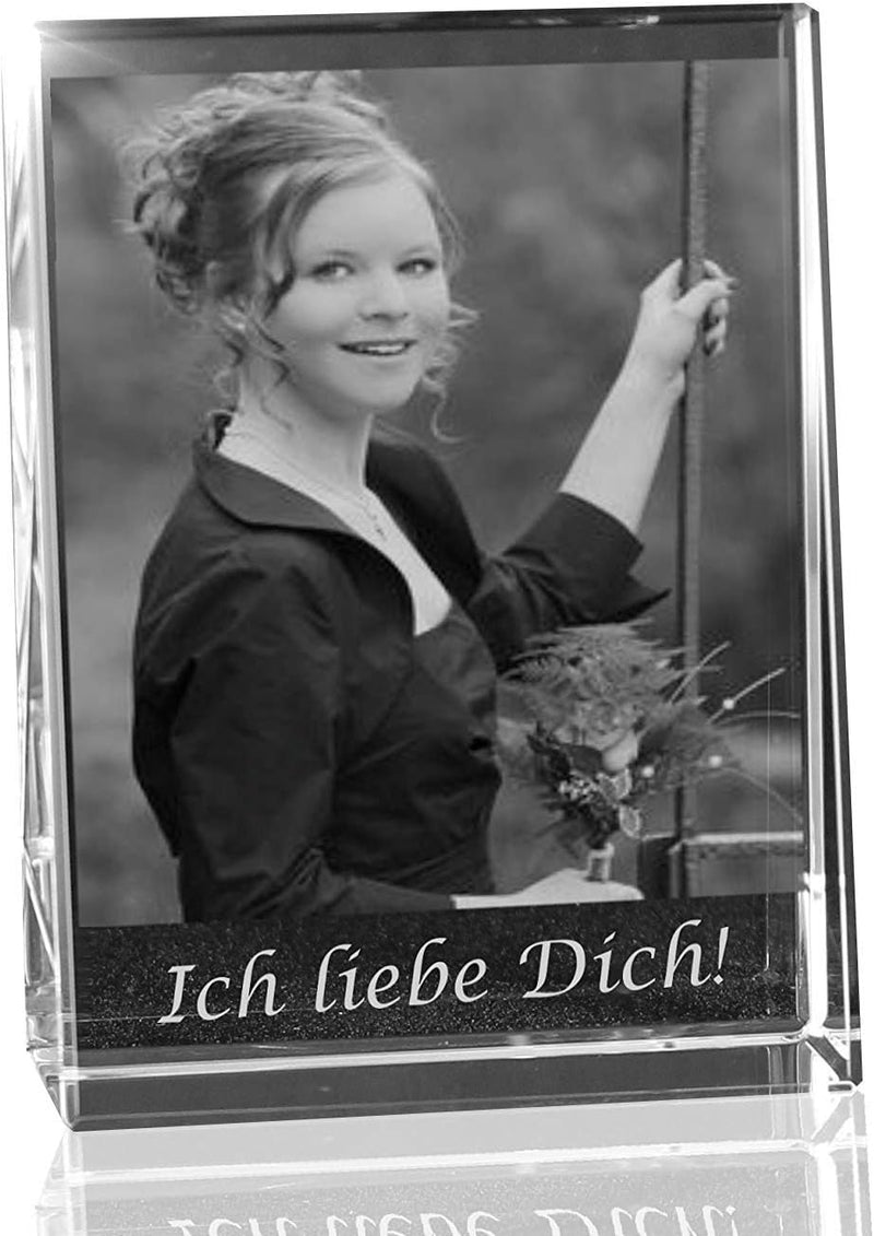 VIP-LASER 2D GRAVUR Glas Kristall Flachglas selbststehend Hochformat mit dem Foto Deiner Freundin. D