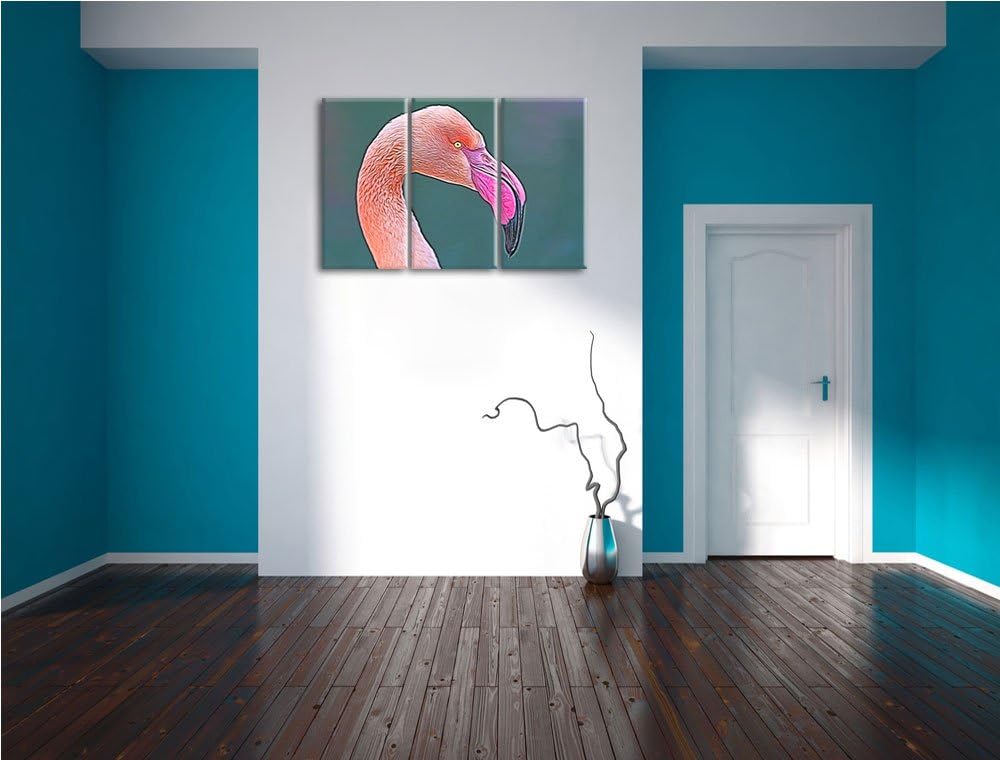 Flamingo im Seitenprofil Spezial 3-Teiler Leinwandbild 120x80 Bild auf Leinwand, XXL riesige Bilder