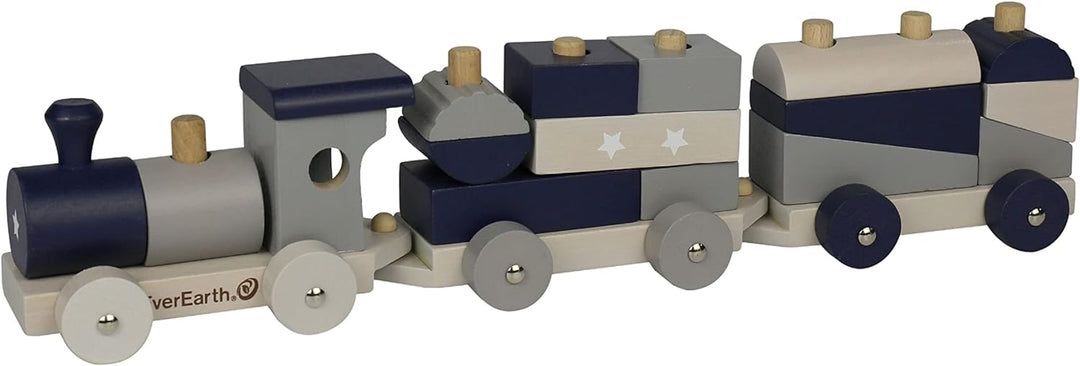 EverEarth Kinder Holz Eisenbahn mit Stapelspiel und Holzbausteinen - Zugspielzeug mit Formensortiers