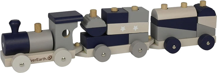 EverEarth Kinder Holz Eisenbahn mit Stapelspiel und Holzbausteinen - Zugspielzeug mit Formensortiers