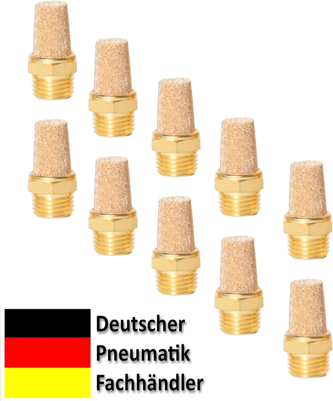 Pneumatik Schalldämpfer aus Sinterbronze 1/4" 10er Set Druckluftschalldämpfer Industriequalität (10,