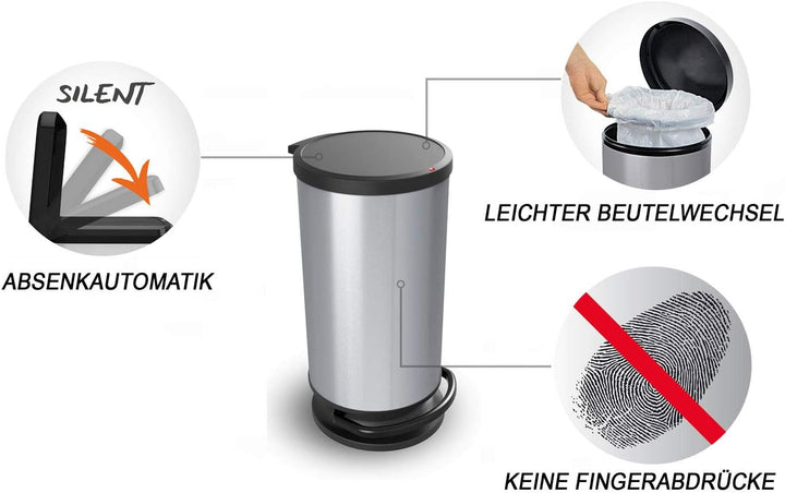Mülleimer 30l mit Deckel Silber Metallic 30 Liter, Silber Metallic 30 Liter