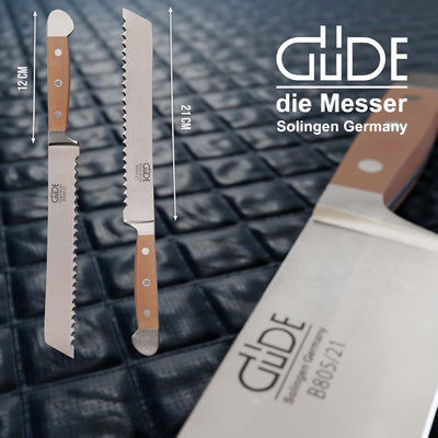 GÜDE Solingen - Brotmesser Für Links und Rechtshänder geschmiedet, 21 cm, Birnenholz, ALPHA BIRNE, D