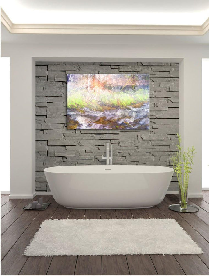 Pixxprint Nebeldickicht im Wald Kunst Pinsel Effekt, Format: 100x70 auf Leinwand, 100x70