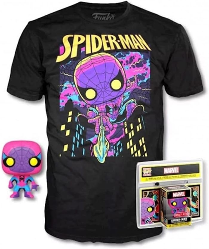 Funko Pop & Tee Marvel Spiderman Black Light T-Shirt, Grösse M Playsets, Mehrfarbig (889698554886)