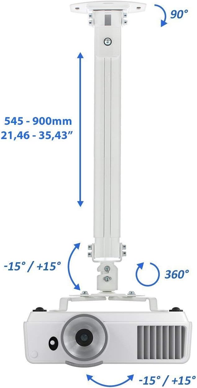 deleyCON Universal Beamerhalterung Deckenhalterung +-15° Neigbar - 360° Drehbar - bis 13,5Kg - Höhen