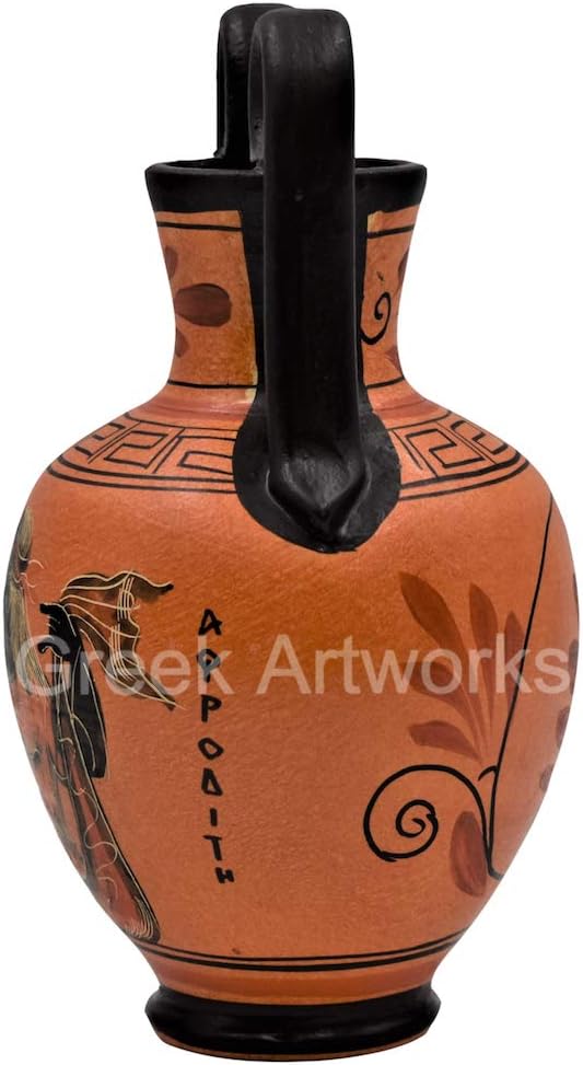 Griechische schwarze Keramik-Vase, Topf mit Töpferei, Göttin Aphrodite, 17 cm