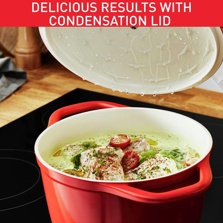 Tefal Luftkochtopf 24 cm, leichter Aluminiumguss Dutch Oven mit Kondensationsdeckel, leicht zu reini