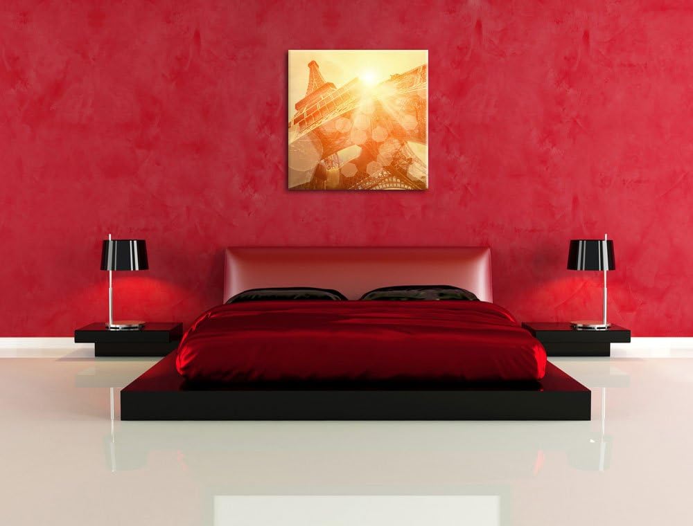Pixxprint Der Eiffelturm im Sonnenschein, Format: 70x70 auf Leinwand, 70x70